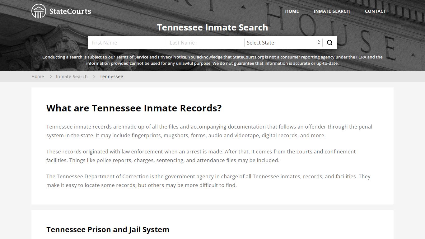 Tennessee Inmate Search, Prison and Jail Information ...